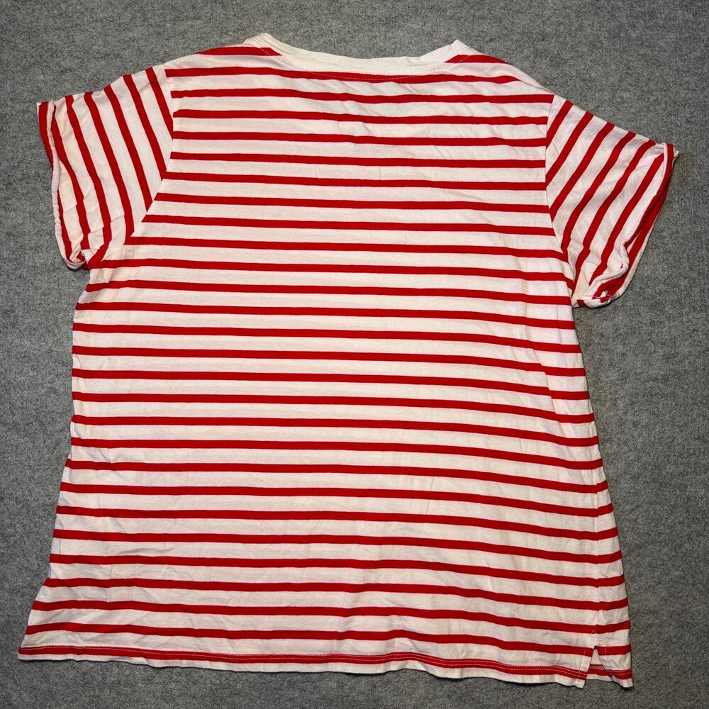 ST JOHN'S BAY Women's Plus 1X Striped Cotton T-Shirt Red White Casual - Picture 3 of 5